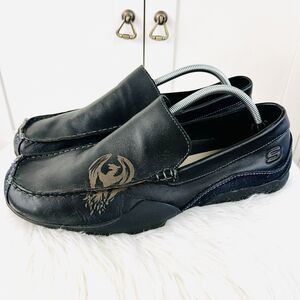Skechers Phoenix Black Leather Venetian Driving Loafers Slip on Shoes Mens 12
